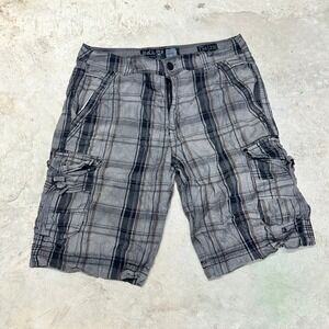 BKE Slim Fit Plaid Cargo Shorts Mens Size 34 Gray Casual Everyday